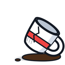 A knocked-over, cracked coffee cup
